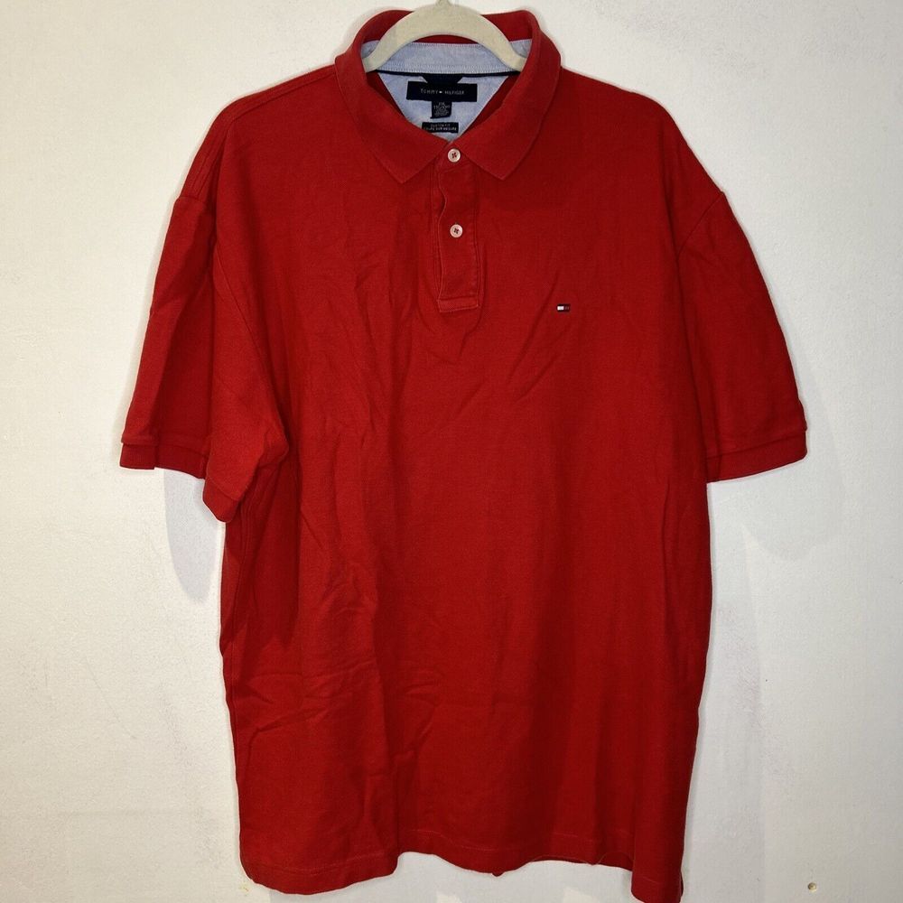 Tommy Hilfiger Classic Red Polo Shirt Custom Fit Cotton Casual Golf XXL